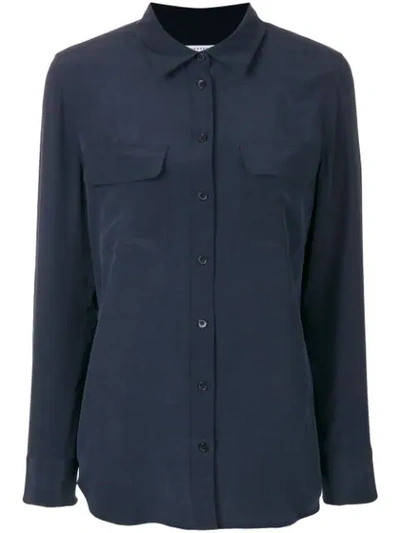 Equipment Dark Blue Signature Slim-fit Silk Shirt