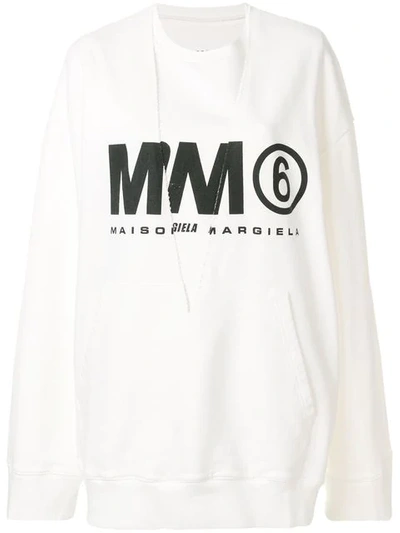 Mm6 Maison Margiela Oversize Layered Logo Cotton Sweatshirt In White