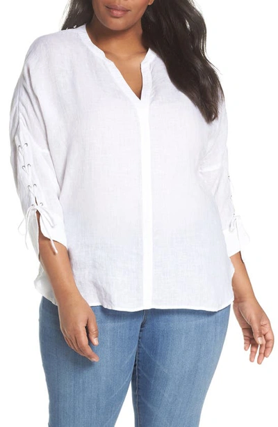 Nic + Zoe Cliff View Linen Top In Paper White
