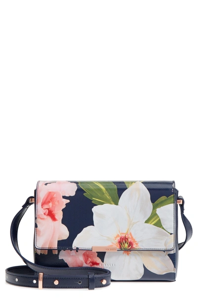 Ted Baker Prim Chatsworth Bloom Faux Leather Crossbody Bag - Blue In Navy