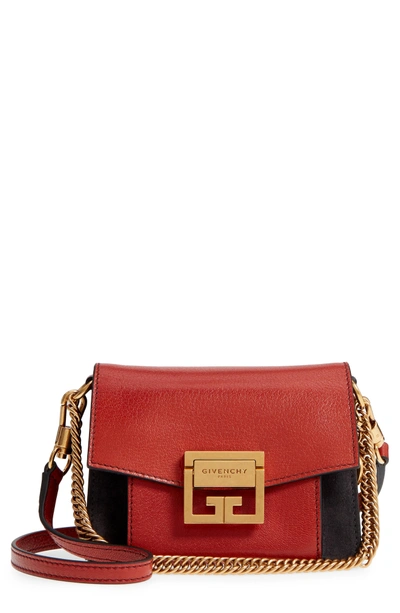 Givenchy Mini Gv3 Leather & Suede Crossbody Bag - Red In Mahogany/ Off Black