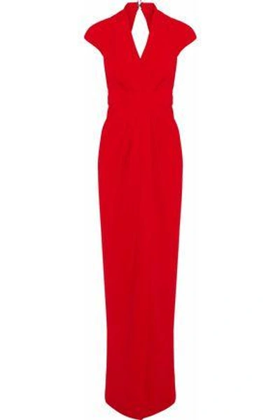 Badgley Mischka Woman Wrap-effect Cutout Crepe Gown Red