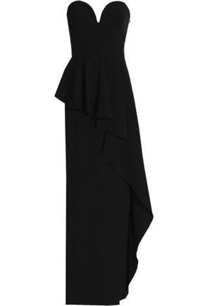 Milly Woman Strapless Asymmetric Ruffled Crepe Gown Black