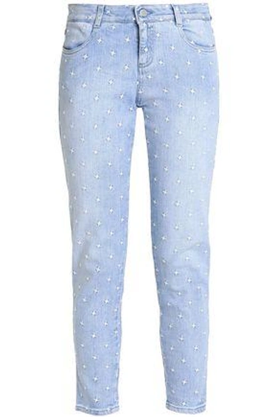 Stella Mccartney Embroidered Low-rise Skinny Jeans In Light Denim