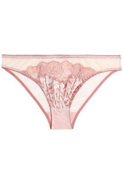 Stella Mccartney Woman Lace-trimmed Printed Satin And Mesh Low-rise Briefs Pink