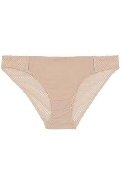 Stella Mccartney Woman Stretch-jersey And Mesh Low-rise Briefs Beige