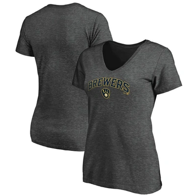 Fanatics Branded Heathered Charcoal Milwaukee Brewers Team Logo Lockup V-neck T-shirt