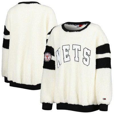 Tommy Jeans Oatmeal/black Brooklyn Nets Mindy Sherpa Pullover Sweatshirt