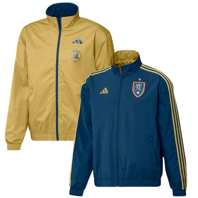 Adidas Originals Adidas Navy/gold Real Salt Lake 2023 On-field Anthem Full-zip Reversible Team Jacket