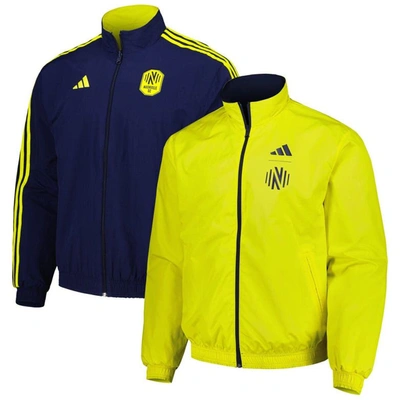 Adidas Originals Adidas Navy/yellow Nashville Sc 2023 On-field Anthem Full-zip Reversible Team Jacket