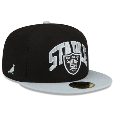 New Era X Staple New Era Black/gray Las Vegas Raiders Nfl X Staple Collection 59fifty Fitted Hat