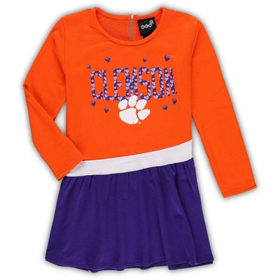 Outerstuff Kids' Girls Preschool Orange Clemson Tigers Heart To Heart French Terry Dress