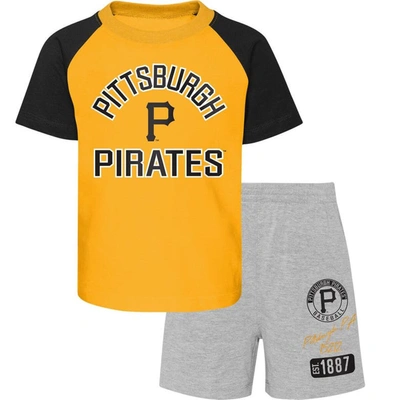 Outerstuff Kids' Preschool Pittsburgh Pirates Gold/heather Gray Groundout Baller Raglan T-shirt & Shorts Set