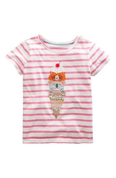 Mini Boden Kids' Stripe Appliqué Cone Cotton Graphic T-shirt In Azalea Pink/ Ivory Icecream