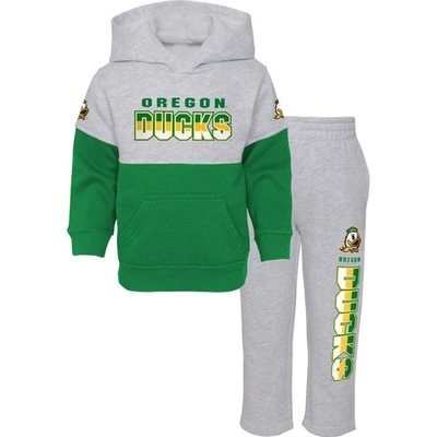Outerstuff Kids' Preschool Heather Grey/green Oregon Ducks Playmaker Pullover Hoodie & Trousers Set