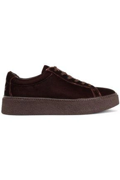 Vince . Woman Velvet Platform Sneakers Dark Brown