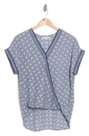 Max Studio Patterned Surplice Crepe Blouse In Nvy/ Bl Lrg Nvu Flge Clover