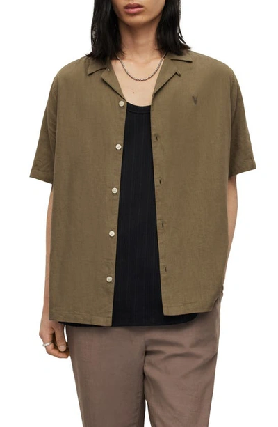 Allsaints Canal Relaxed Fit Button Down Shirt In Splinter Brown