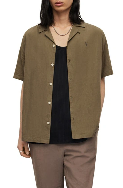 Allsaints Canal Relaxed Fit Button Down Shirt In Earthy Brown