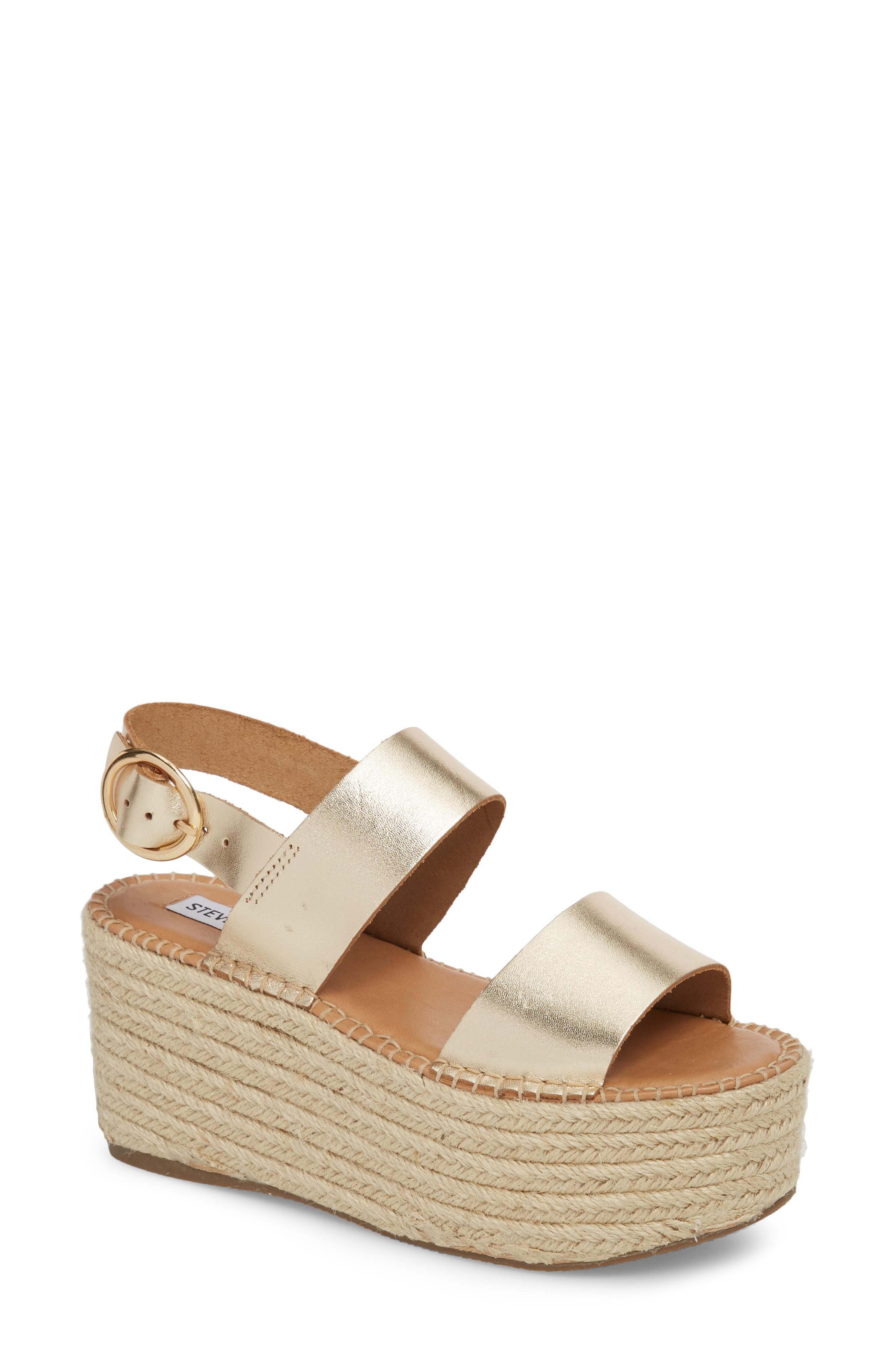 Steve Madden Cali Espadrille Platform Sandal In Gold Leather | ModeSens