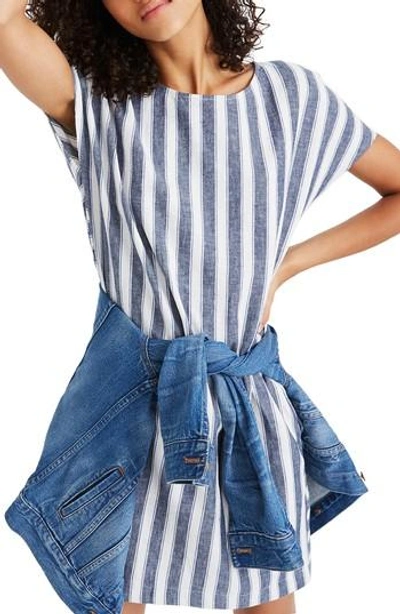 Madewell Stripe Play Button Back Dress In Transatlantic Blue