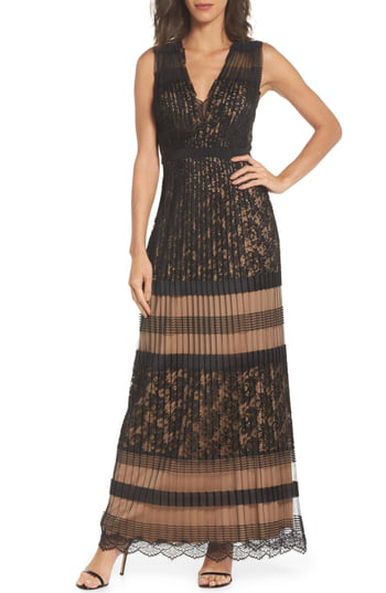pleated lace inset gown