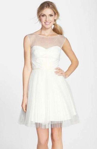 Monique Lhuillier Bridesmaids Illusion Yoke Tulle Fit & Flare Dress In Ivory