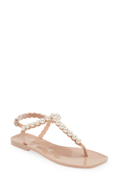 Jeffrey Campbell Pearlesque Imitation Pearl Ankle Strap Sandal In Natural Shiny