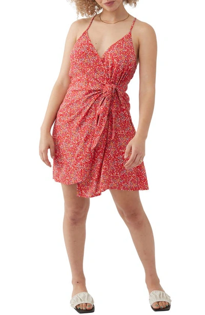 O'neill Marlo Red Floral Print Wrap Dress In Red Hot