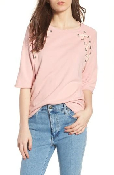 South Parade Julie - Zigzag Eyelets Terry Top In Pink