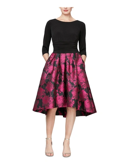 Slny Womens Floral Hi-low Cocktail And Party Dress In Black