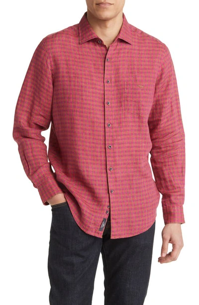 Rodd & Gunn White Pine Avenue Check Linen Button-up Shirt In Flamingo
