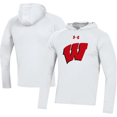 Under Armour White Wisconsin Badgers School Logo Raglan Long Sleeve Hoodie Performance T-shirt