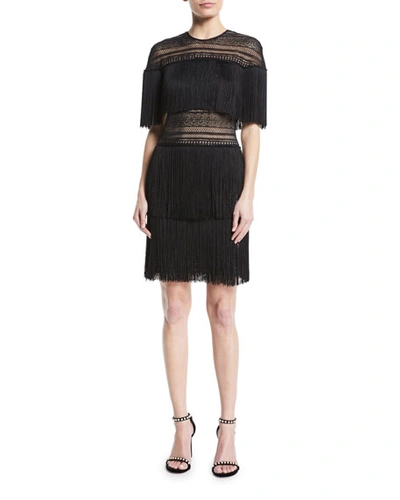 Nk32 Naeem Khan Three-tier Fringe Mini Dress