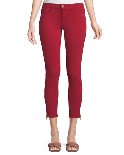 Etienne Marcel Mid-rise Skinny Jeans W/ Side-zip Hem In Red