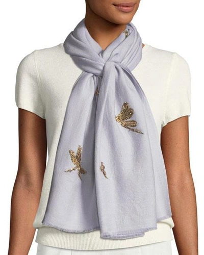 K Janavi Jeweled Dragonfly Scarf In Gray