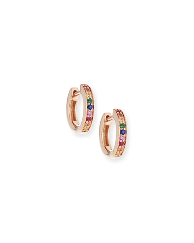 Sydney Evan 14k Rainbow Sapphire Huggie Hoop Earrings In Rose Gold