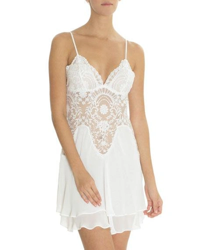 Jonquil Rania Lace-inset Chiffon Chemise In Ivory