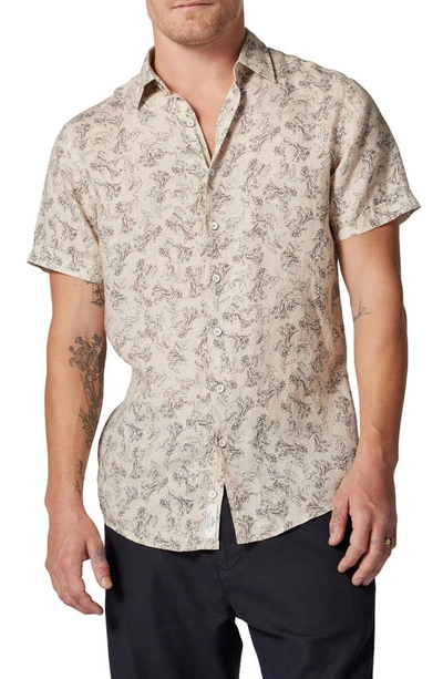 Rodd & Gunn Flax Island Sports Fit Floral Short Sleeve Linen Button-up Shirt In Sand