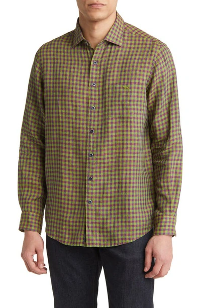 Rodd & Gunn White Pine Avenue Check Linen Button-up Shirt In Grass