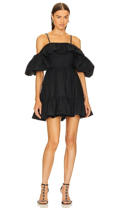 Ulla Johnson Lila Cold-shoulder Ruffled Cotton-poplin Mini Dress In Noir