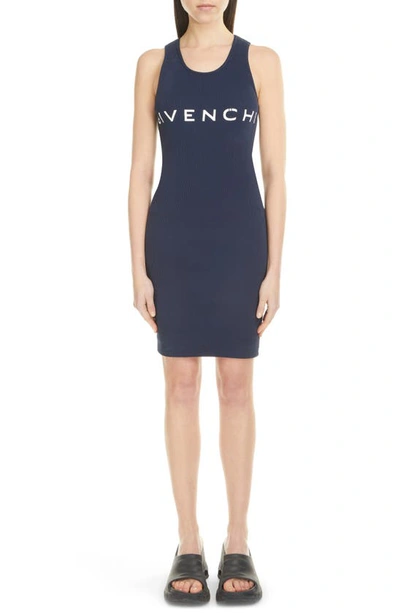 Givenchy Short Tank Dress With Logo Detail In Blu