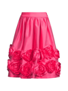 Frances Valentine Barbara Rosette A-line Silk Midi Skirt In Pink