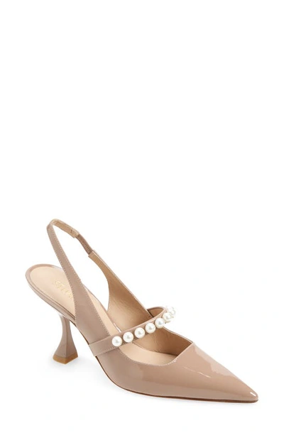 Stuart Weitzman Goldie Pearly-strap Slingback Pumps In Fawn