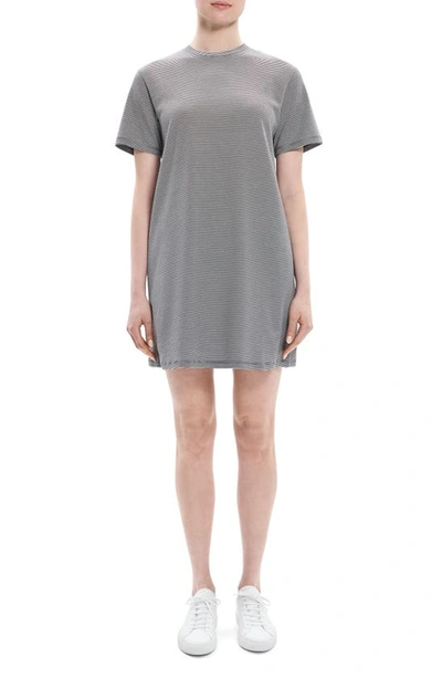 Theory Short-sleeve Knit Mini Shirtdress In Grey