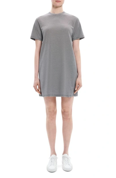 Theory Short-sleeve Knit Mini Shirtdress In Charcoal Multi