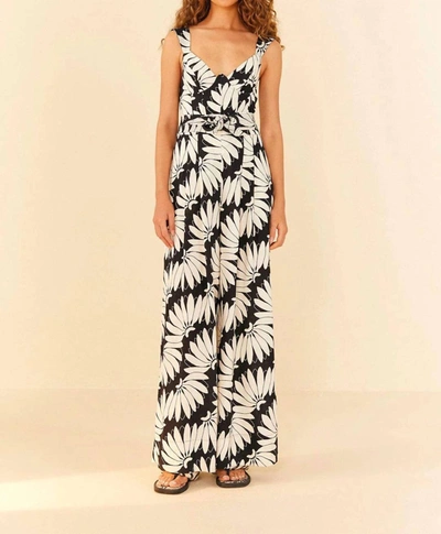 Farm Rio Copacabana Two-tone Belted Wide-leg Jumpsuit In Black