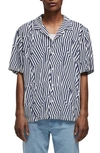 Rag & Bone Avery Printed Crepe Shirt In Stripe Navy