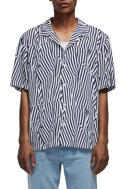 Rag & Bone Avery Printed Crepe Shirt In Stripe Navy