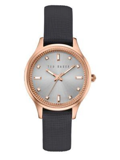 Ted Baker Zoe Round Leather Strap Analog Watch In Rose Gold